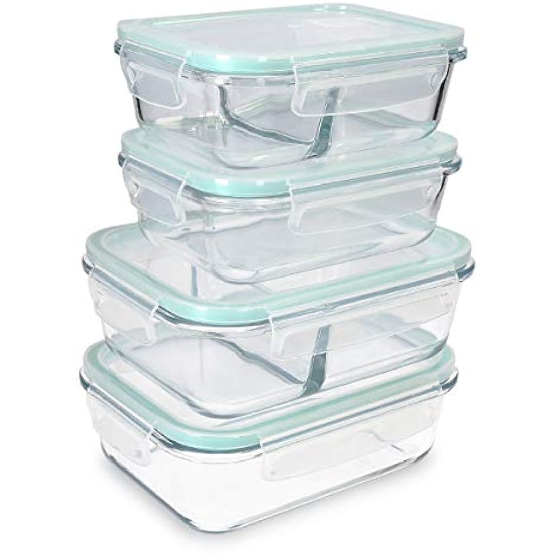 Navaris Glass Food Container Set - Mixed Set of 4 Storage Containers with Lids - Airtight, Leakproof, Oven, Microwave, Freezer and Dishwasher Safe