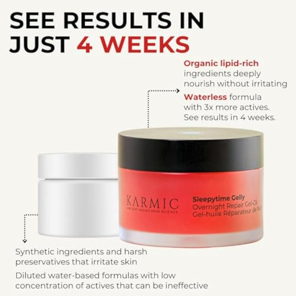 Karmic Skin Anti Ageing Night Face Cream | Wrinkle, Dark Spot & Hyperpigmentation Facial Moisturiser | Vitamin C & E, Natural Retinol | For Women & Men | Hydrating, Anti Aging Sleepytime Gelly
