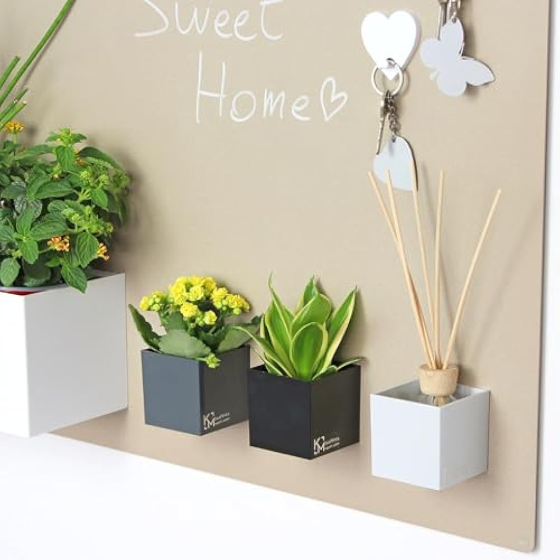 KalaMitica - Set of 3 Magnetic Cubes 6.5 cm - Ice, Gunmetal, Black - Storage Boxes or Plant Pot Holders with Powerful Magnet for Wall Magnetic Boards