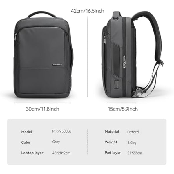 MARK RYDEN 3 in 1 Laptop Backpack Mens, 15.6 inch Business Laptop Handbag, Briefcase Backpack, Lightweight Laptop Sling Bag with USB Port-Grey