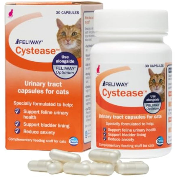 Feliway Cystease 30 Capsule Pack, 30 Feliway Cystease Capsules For Cats Urinary Tract Infection Treatment, Cat Supplements To Help Stress Related Bladder Issues And Reduce Cat Anxiety In Your Pet