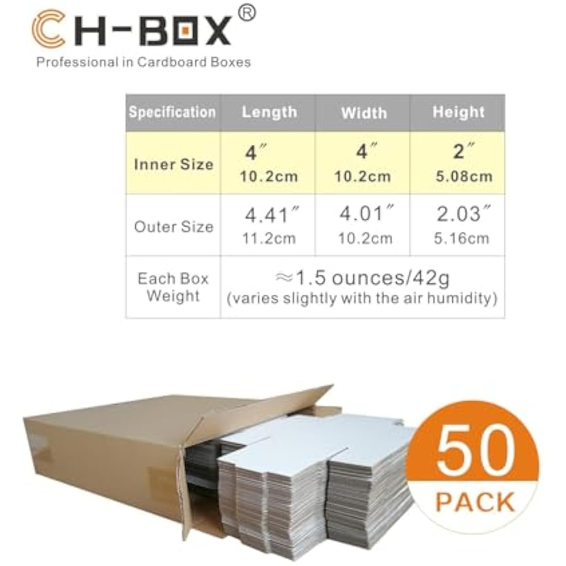 CH-BOX 50 Pack 10x10x5cm (4x4x2'') Small Corrugated Cardboard Postal Boxes White for Shipping Mailing Packaging Royal Mail Small Parcel