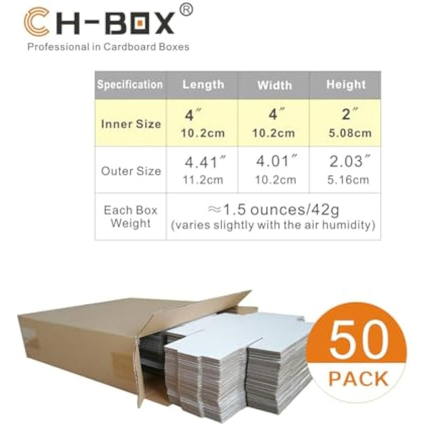 CH-BOX 50 Pack 10x10x5cm (4x4x2'') Small Corrugated Cardboard Postal Boxes White for Shipping Mailing Packaging Royal Mail Small Parcel