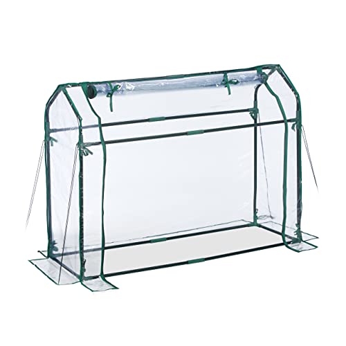 Relaxdays Metal Greenhouse, 92 x 124 x 42 cm, Transparent with Roll-up Door