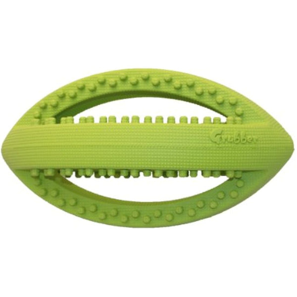 Happy Pet Grubber Rugby Ball Dog Toy Strong Fun Interactive Bouncy Chewing Outdoor Playing Catch Fetch Lightweight Tugging Pulling for All Breeds