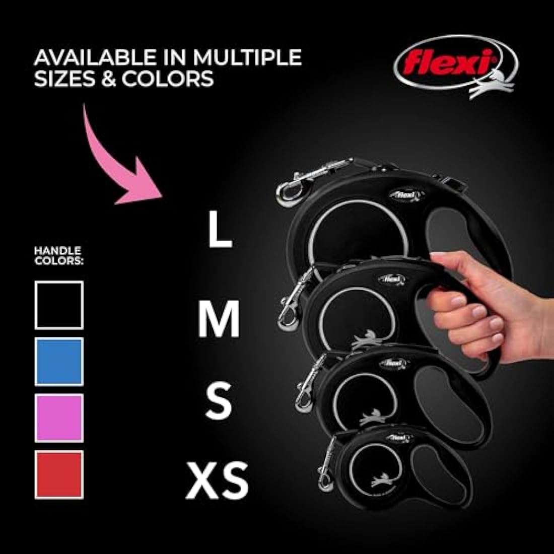 FLEXI® New Classic Retractable Dog Leash (Cord), Ergonomic, Durable and Tangle Free Pet Walking Leash for Dogs Up to 26 lbs, 26 ft, Small, Black