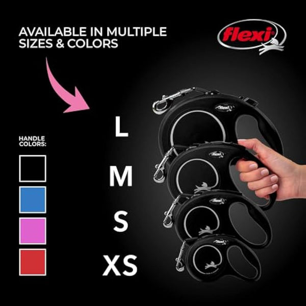 FLEXI® New Classic Retractable Dog Leash (Cord), Ergonomic, Durable and Tangle Free Pet Walking Leash for Dogs Up to 26 lbs, 26 ft, Small, Black