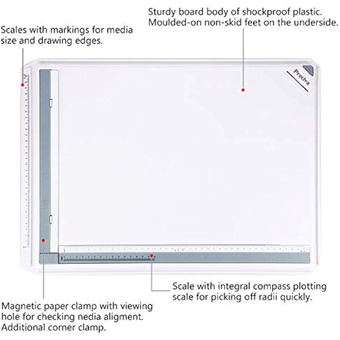 Preciva A3 Drawing Board, A3Drawing Table, Multi-function Technical Drafting Tables Metric System 51 * 36.5cm with Parallel Motion Accessories, Adjustable Angle