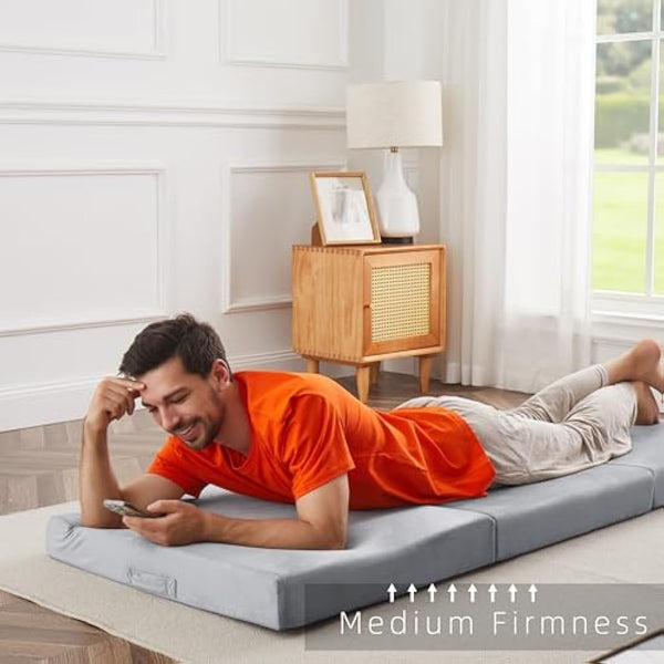 Jamdok 10CM Single Memory Foam Folding Sleeping Pad,Trifold Mattress,Machine Washable Cover, Foldable Floor Mattress Topper,Guest Bed for Adult,Camping Mat