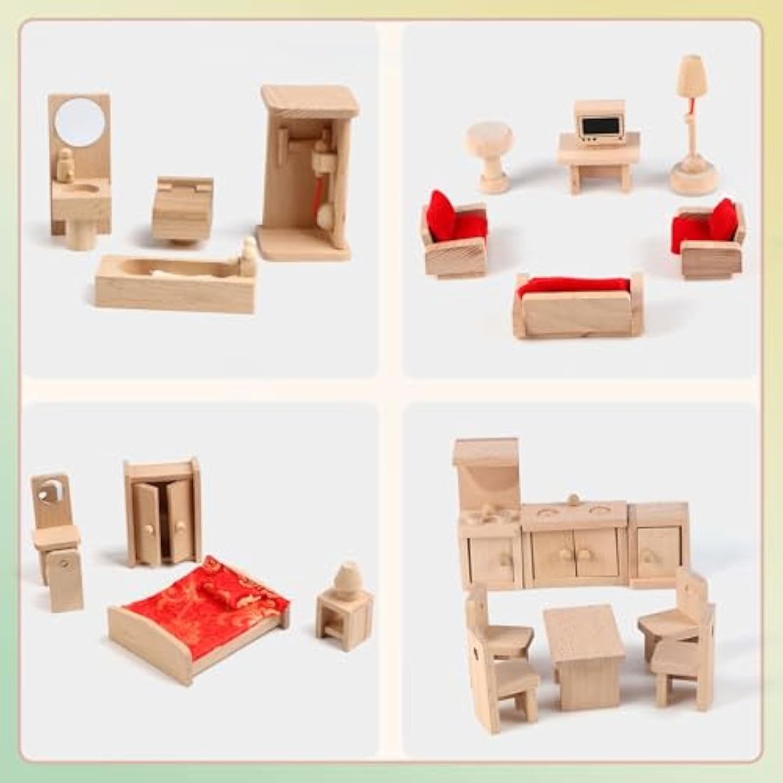 KABENFIS 39PCS 5 Set Dollhouse Furniture Accessories with a family of 6 dolls Decoration Pretend Play Toys for girls boys