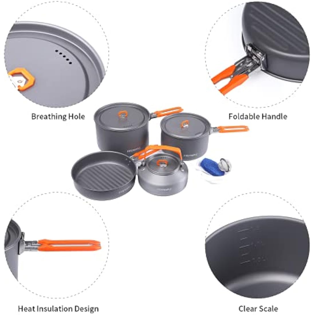 Fire-Maple Feast 4 Camping Cookware Set | Outdoor Cooking kit with Pot Kettle Pan Bowls and Spatula | Kitchen Utensils for 4 to 5 People Backpacking Trekking Hiking Fishing Picnic