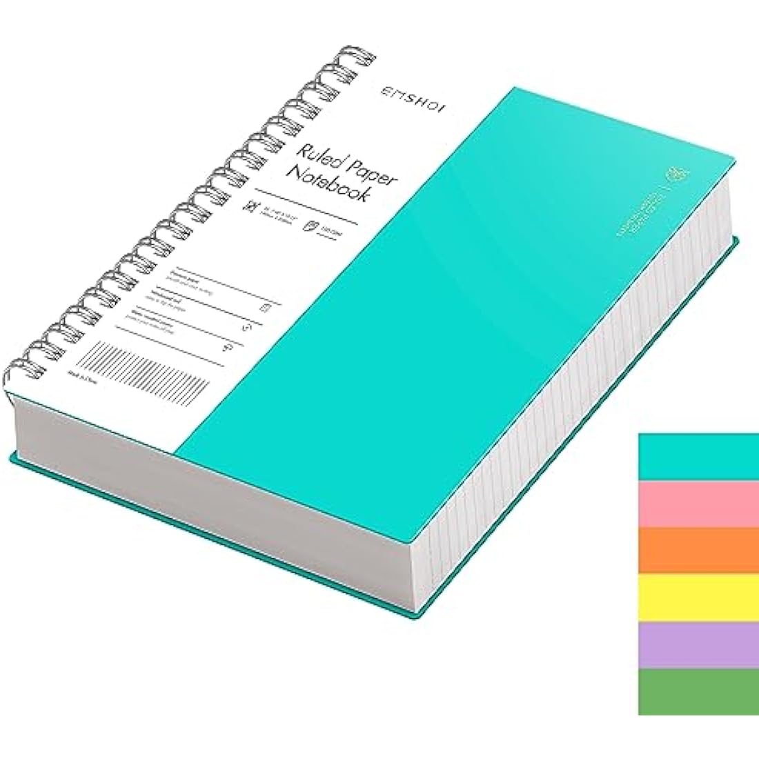 EMSHOI B5 Notebook Lined 300 Pages/150 Sheets, Spiral Notepad Multi-Coloured, 100gsm Thick Paper, Waterproof Hardcover, Writing Journal for Women Men Work Office School,19 x 25 cm, LightBlue
