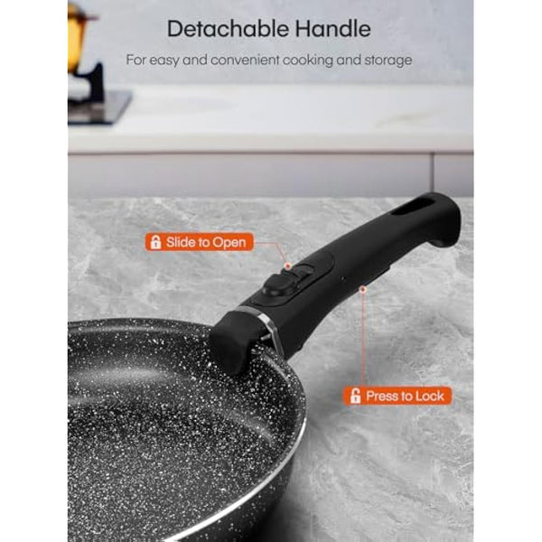 FOHERE Pots and Pans Set Nonstick, 8 Piece, with 2 Detachable Handles and 2 Lids, Induction Kitchen Cookware Set for All Stoves, Oven Safe, Saucepan and Frying Pan, RV Cookware, Aluminum