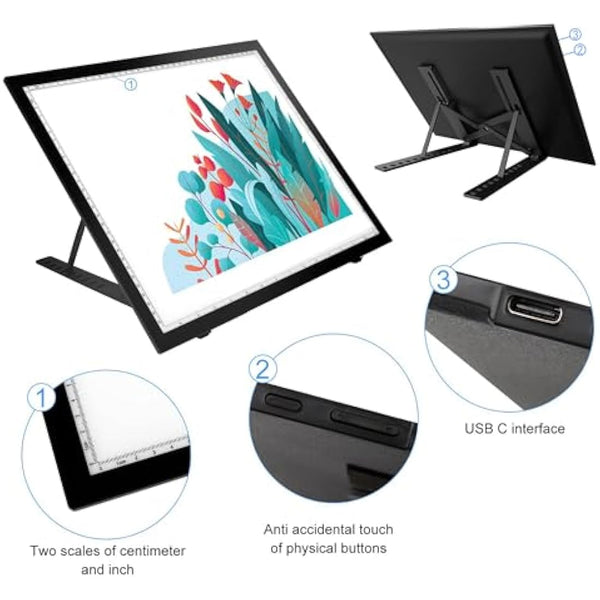 DONPODER Light Pad for Diamond Painting,5500 Lux Super Bright Diamond Art Light Board with Stand, 10 Level Stepless/Step Dimming Light Box for tracing,Artists,Drawing,Sketching,Animation（42 * 32cm