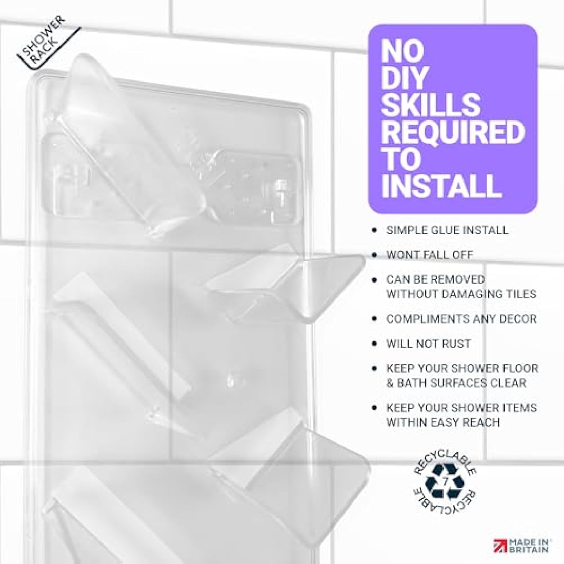 Shower Caddy (2 Pack) - Rustproof, No Drilling, No Suction Cups - Stores & Organises Shampoo, Conditioner and more - Bathroom Storage Rack