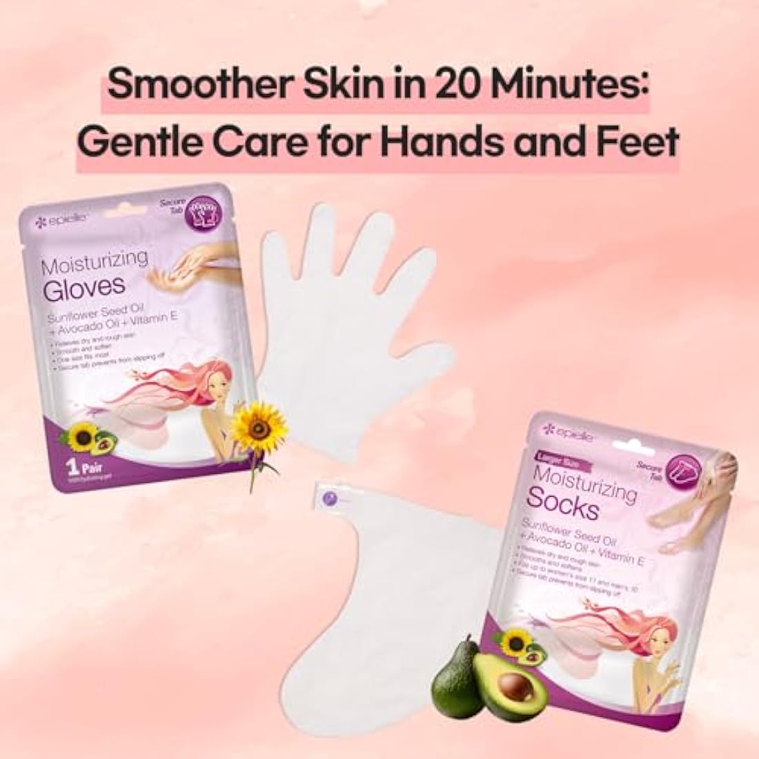 Epielle Moisturizing Foot Masks, 6 Pairs Socks for Dry Feet & Cracked Heels, Relieve and Soften Skin with Sunflower Seed Oil + Avocado Oil + Vitamin E, Korean Skin Care, Foot Spa Gifts for Women