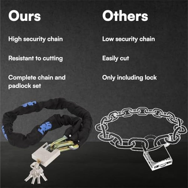H&S Heavy Duty Motorbike Lock with Padlock - Anti-Theft Thick 10mm x 1.2m Bike Locks High Security Chain - Bicycle Motorcycle Lock and Padlock with Scratch-Proof Nylon Sleeve