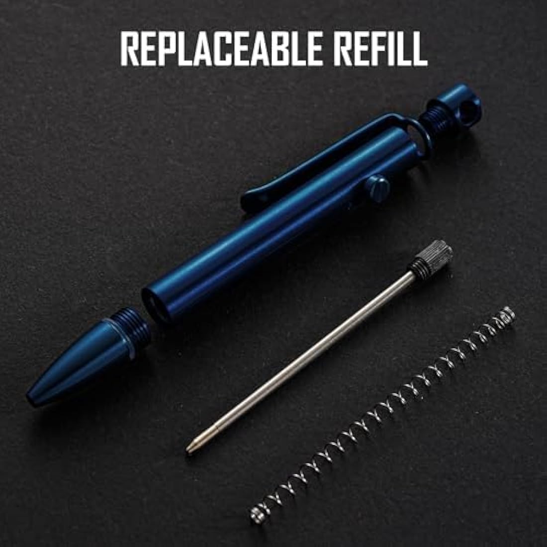 KeyUnity KP04 Titanium Alloy Ballpoint Pen with Clip, Retractable EDC Pocket Pen for Daily Use (Blue)