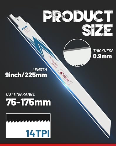 EZARC Reciprocating Saw Blade Bi-Metal Cobalt Sabre Saw Blades for Metal Cutting 225mm 14TPI R922PM 25pcs