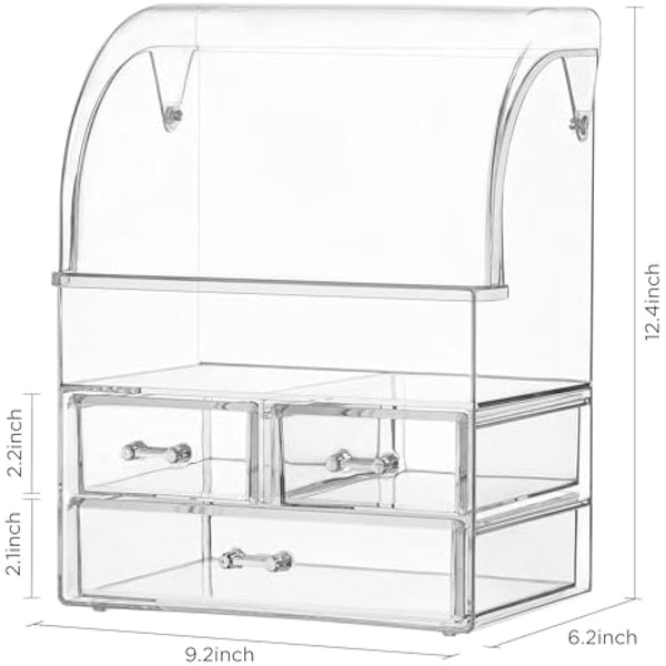SIOOUI Cosmetic Organizer, Large Acrylic Clear Cosmetics Storage Display Case with Drawers, Perfume Makeup Organizer Box with Waterproof Cover for Bedroom Vanity Desk,Counter, Bathroom, Dresser