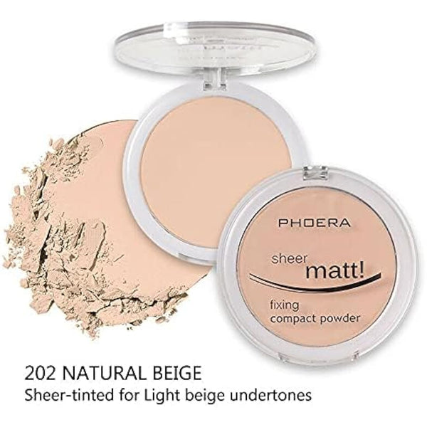 AQUAPURITY - PHOERA Sheer Matte Fixing Powder Makeup Base Fixer Setting Powder Foundation Fixing Compact Pressed Powder Long Lasting Make Up Fixer Skin Vitamin E Beauty Blender (202 Natural Beige…)