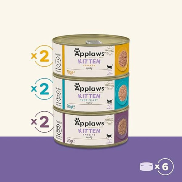 Applaws Natural Cat Food, Kitten Multipack Chicken and Fish Selection in Jelly Tin, 6 x 70 g