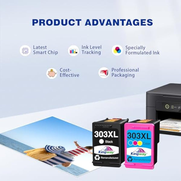303XL Ink Cartridges Replacement for HP 303 for HP 303XL Ink Cartridges for ENVY Photo 6220 6230 6234 6255 6258 7100 7120 7130 7134 7234 7820 7830 7155 7865, 2 Pack