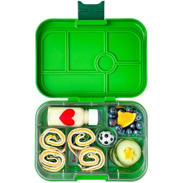 yumbox Original Leakproof Kids Bento Lunch Box, 5 Compartments + Dip Well, Easy-Open Latch, Portion Control, Removable Illustrated Tray, Ages 3-7 (Jurassic Green (Funny Monsters Tray))