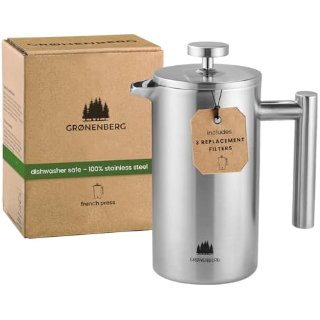 Groenenberg French Press I Coffee press I insulated cafetiere I Stainless steel Coffee maker in different sizes 2 cups to 4 cup