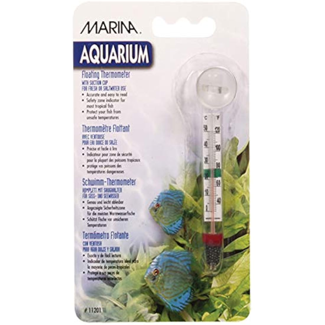 Marina Aquarium Floating Glass Thermometer with Sucker, Transparent