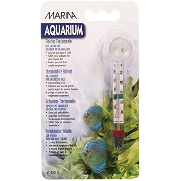 Marina Aquarium Floating Glass Thermometer with Sucker, Transparent