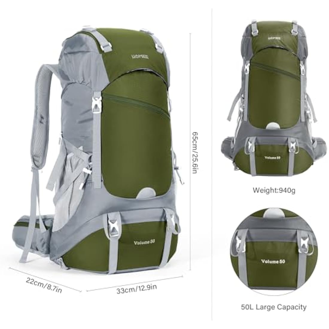 HOMIEE 50L Waterproof Hiking Backpack for Men Women, Lightweight Trekking Backpack with Rain Cover, Large Camping Rucksack for Outdoor Sports Travel Hiking Cycling Climbing Mountaineering