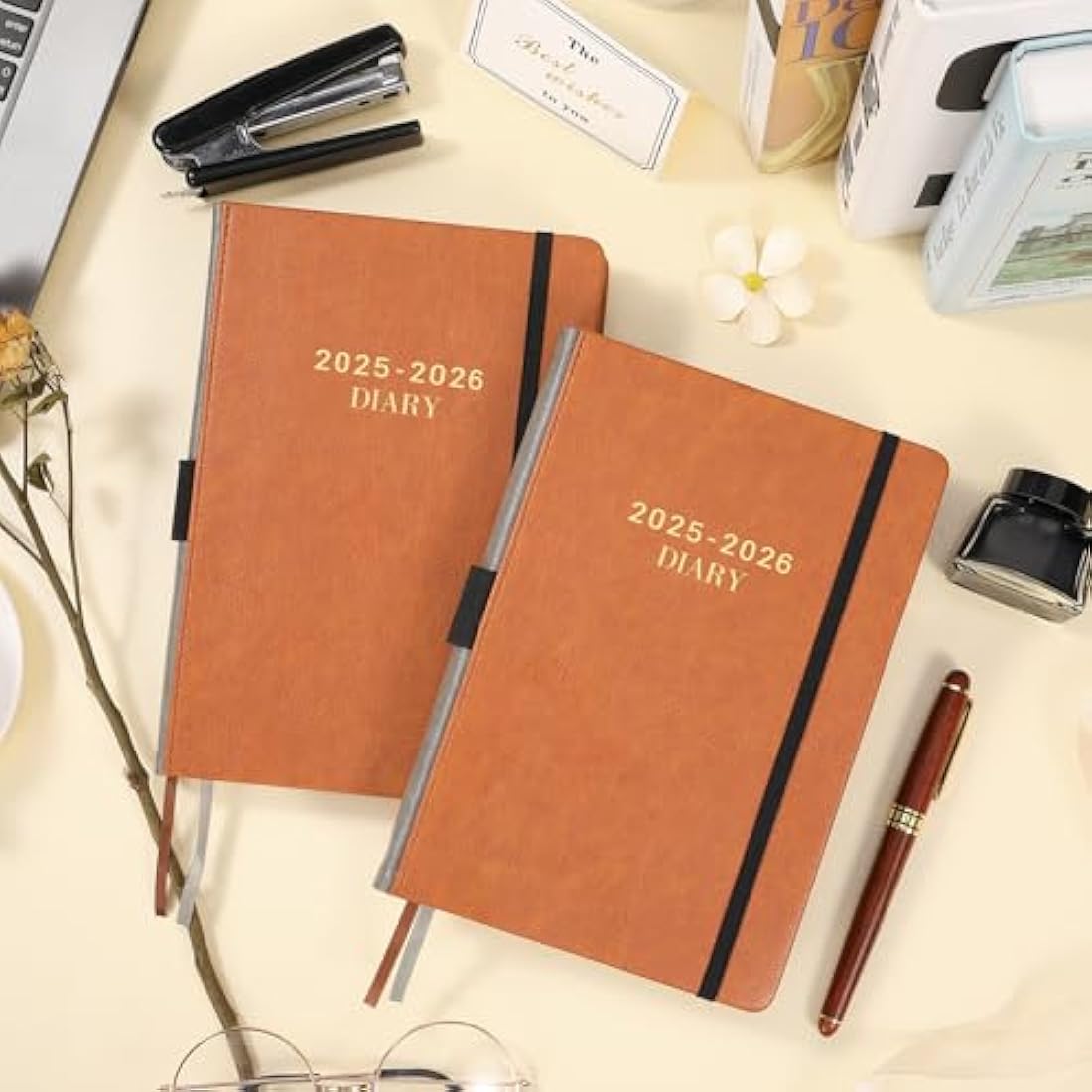 Academic Diary 2025-2026 - A5 diary 2025-2026 day per page from Jul. 2025 to Jun. 2025, Productivity planner 2025-2026 with Monthly Tabs, 14.8cm × 21.4cm - Brown