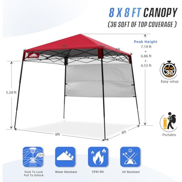 EAGLE PEAK Day Tripper 2.5m x 2.5m Slant Leg Lightweight Compact Portable Canopy w/Backpack Easy One Person Set-up Folding Shelter and 36 Square Feet of Shade (Red)