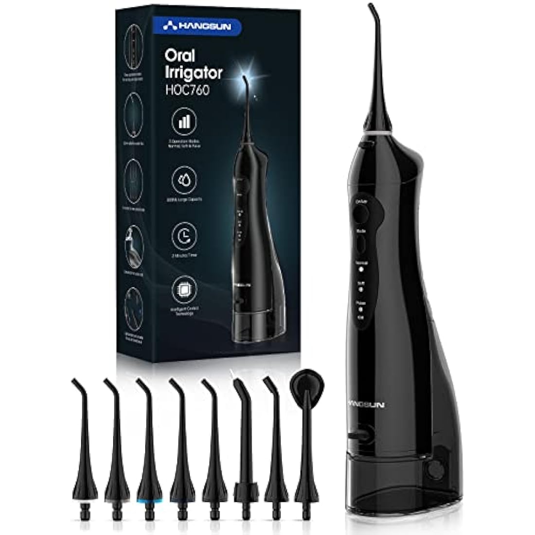 Hangsun Water Flossers for Teeth Cordless Oral Irrigator Dental Water Jet Electric Tooth Flosser with 8 Jet Tips 300ML Water Tank USB Rechargeable for Tavel and Home Use (Black)