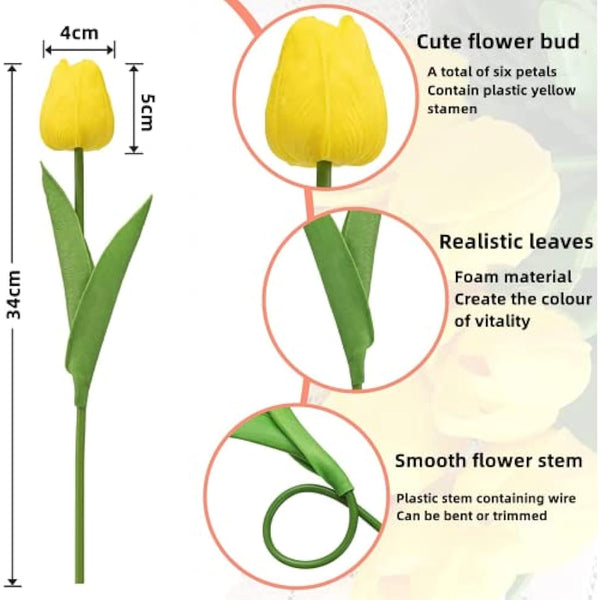 Siganorpy 10 Pcs Artificial Tulips Flowers Fake Flowers Latex Tulips Real Touch for Party Home Wedding Decoration Room Wedding Home Decor (Yellow)