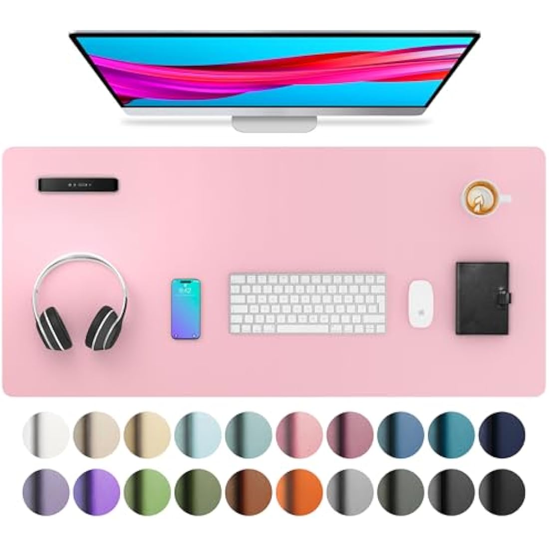 Leather Desk Pad Protector,Mouse Pad,Office Desk Blotter Mat, Non-Slip PU Leather Table Mat,Laptop Desk Pad,Waterproof Desk Writing Pad for Office and Home (91cm x 43cm, Fairy Pink)