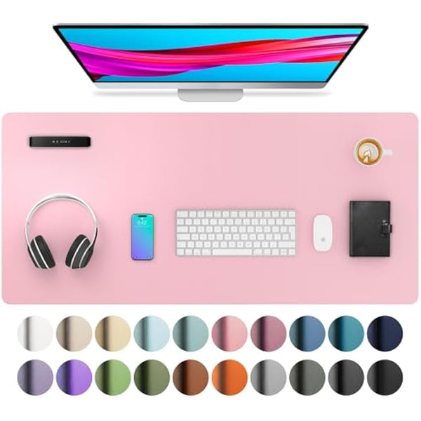 Leather Desk Pad Protector,Mouse Pad,Office Desk Blotter Mat, Non-Slip PU Leather Table Mat,Laptop Desk Pad,Waterproof Desk Writing Pad for Office and Home (91cm x 43cm, Fairy Pink)