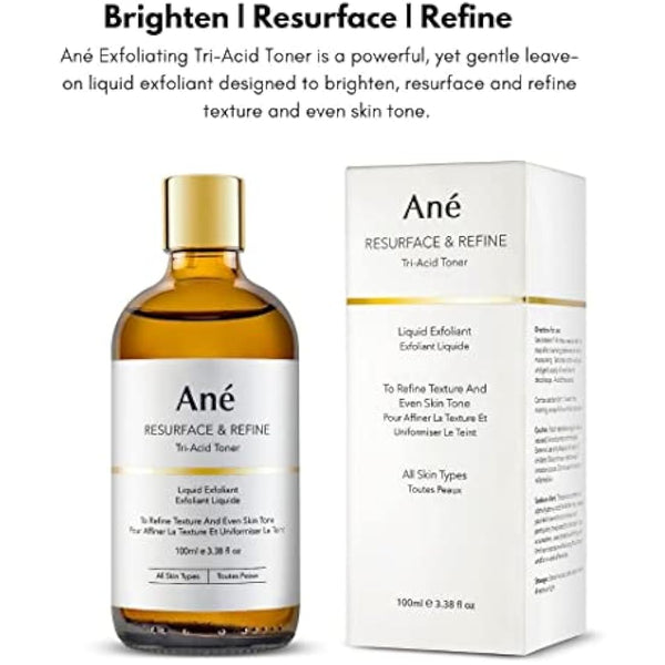 Ané Tranexamic, Aha and Bha Hydrating Acid Toner and Liquid Exfoliant to Clarify, Brighten and Even Skin Tone - 100ml, Vegan.