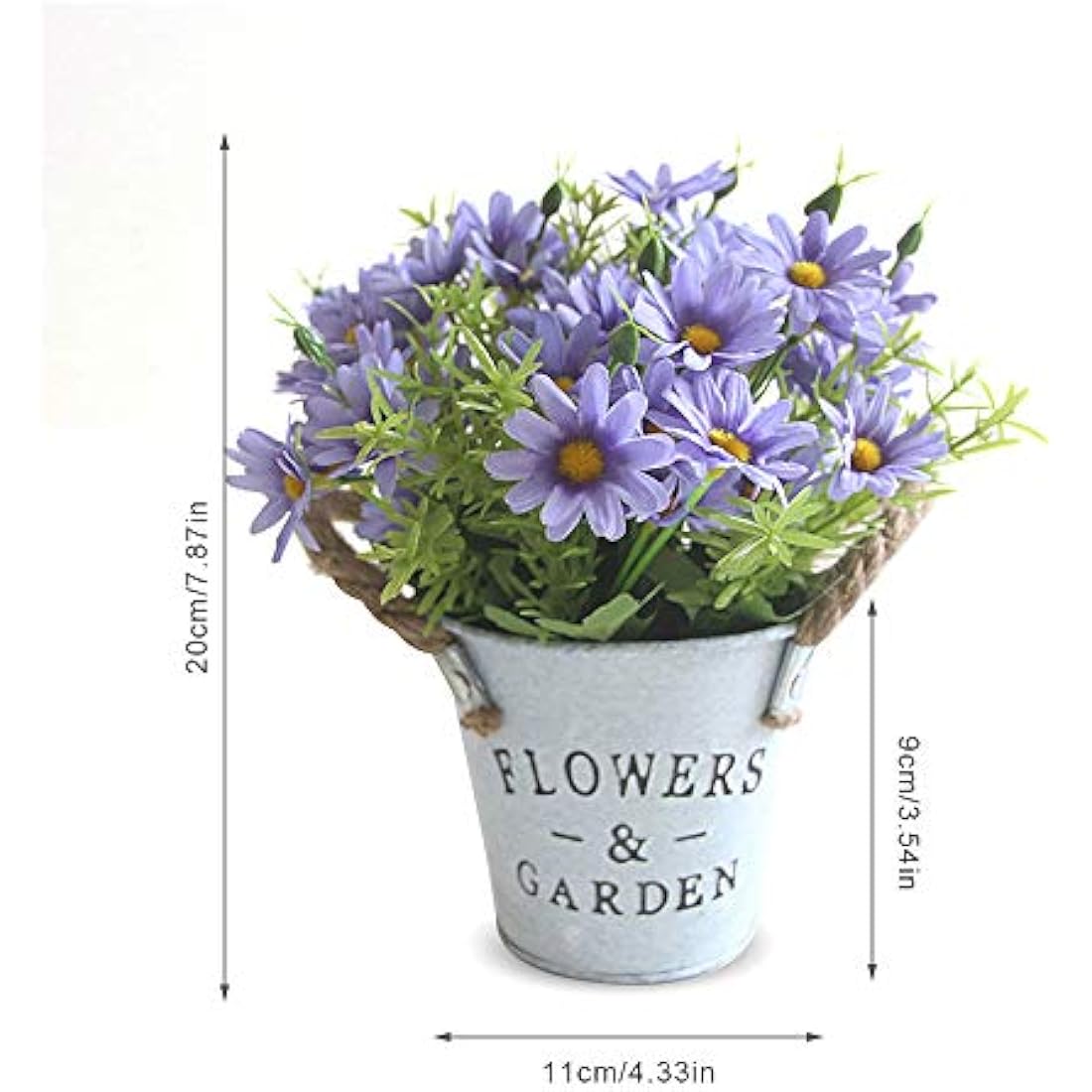 Hwtcjx Artificial Flowers with Vase, Artificial Flowers in Pots, Fake Plants With Metal Pot, Plastic Flower, with Vintage Metal Bucket, Beautiful Decoration, for Wedding, Office, Home (Purple)