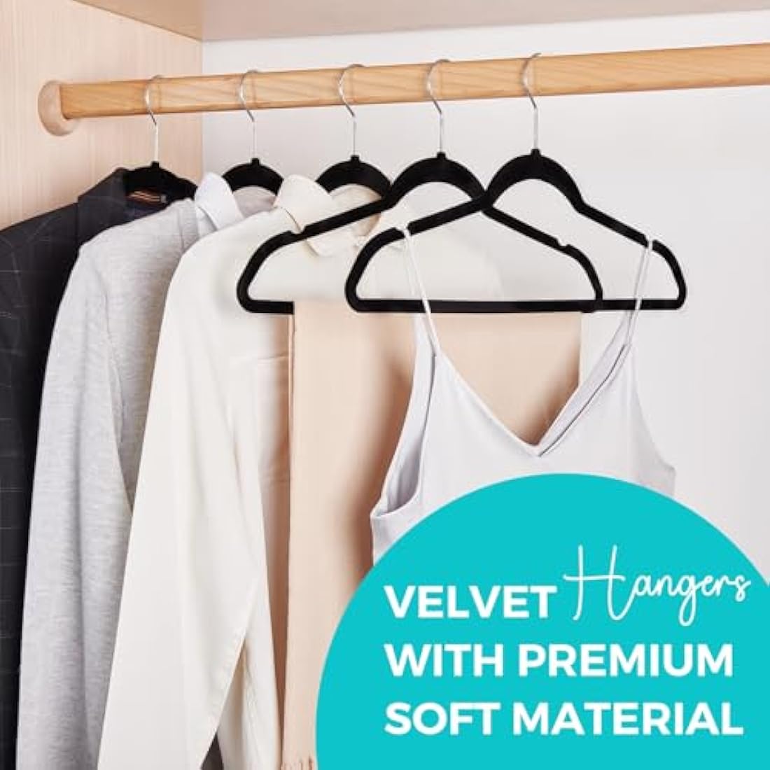 HOUSE DAY Black Velvet Hangers 60 Pack-Premium Clothes Hangers Non-Slip Felt heavy Duty Coathanger, Durable Suit Hanger for Space Saving, No Hanger Marks 360 Rotating (Tranquil Black)