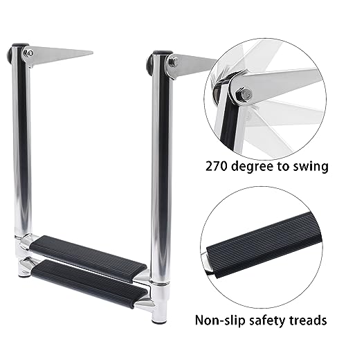 KAOLALI Telescopic Marine Boat Ladder, Stainless Steel 2 3 4 Step Folding Boarding Ladder for Boat Yacht Ship (2 Step)