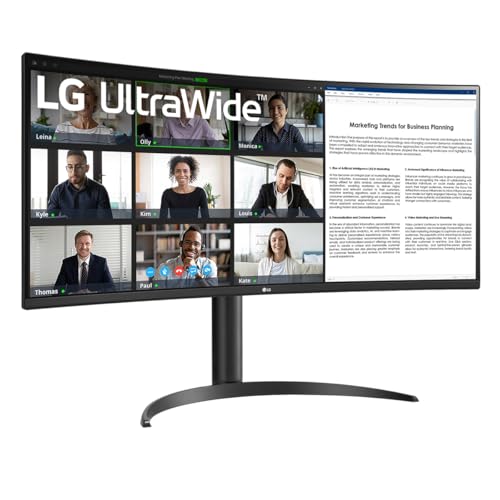 LG Electronics Curved UltraWide Monitor 34WR55QK, 34 inch, 1440p, 100Hz, 5ms Response Time, VA Panel, Smart Energy Saving, USB-C (65W Power Delivery), Displayport, HDMI