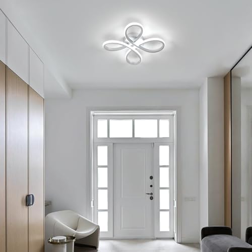 Dorlink Ceiling Lights, Silver Flower Ceiling Light 30W, Creative Flower Shape Chandeliers Ceiling Light for Living Room, Semi Flush Ceiling Lamp for Bedroom, Kitchen, 6500K Cool White