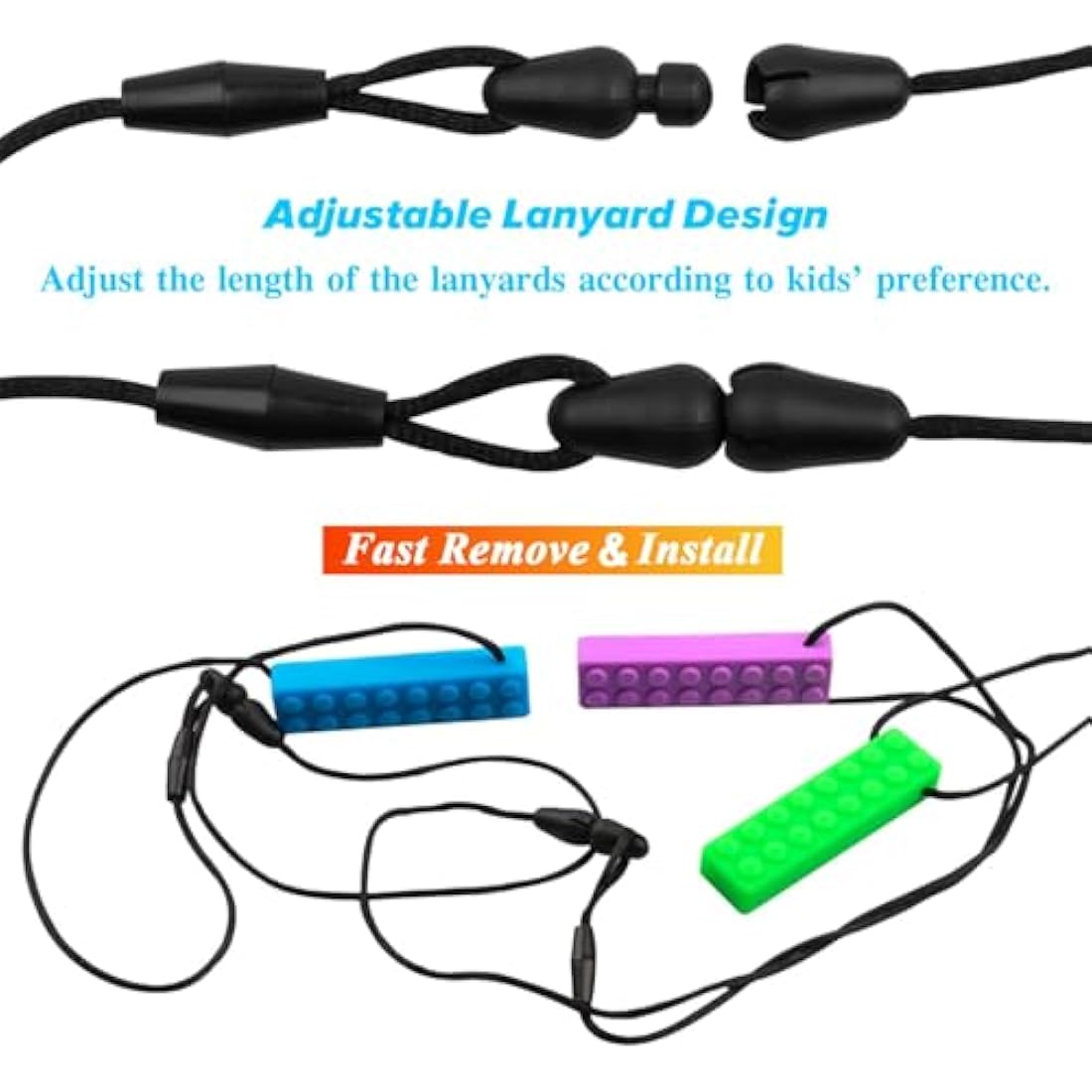 Novelfun Sensory Chew Necklace, 5 Pack Silicone Chew Pendant Training and Development Fidget Toy Chewing Necklace for Teething Babies, Autism ADHD SPD, Oral Motor, Anxiety, Autistic Children