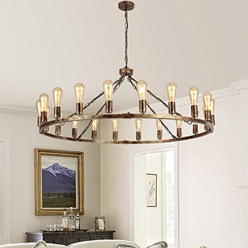 Eoodis Wagon Wheel Chandelier 20 Lights Bronze Rustic Pendant Light Large 120cm Metal Round Chandeliers Ceiling Light Fixture for Kitchen, Living Room