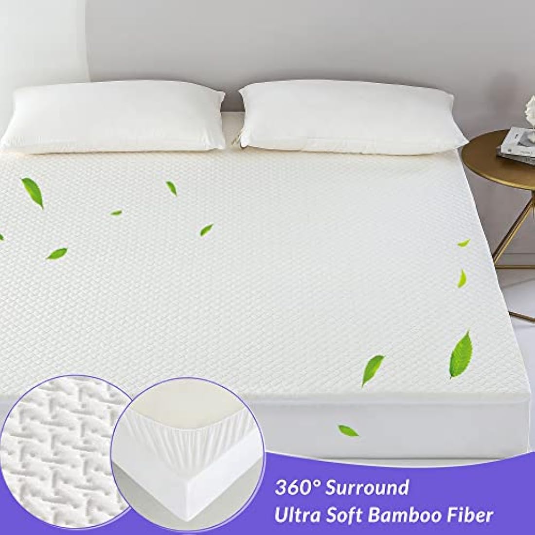 Coriwell Waterproof Mattress Protector - Super King Size Bamboo Extra Deep Pocket Mattress Protector, Breathable Fitted Bed Mattress Covers with Elasticated Skirt White