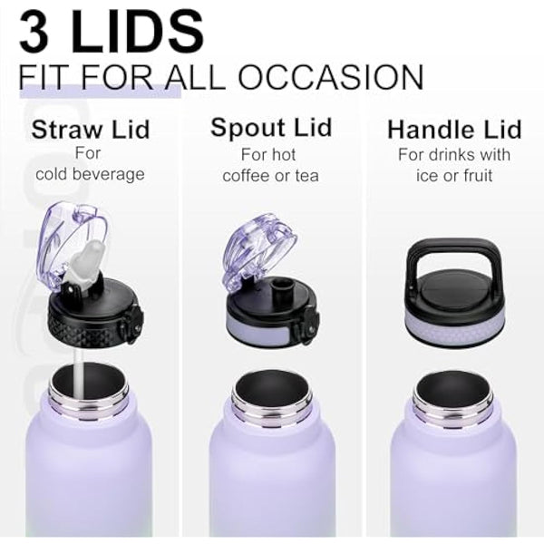 GOPPUS 750ml/26oz Stainless Water Bottle with Straw Double Wall Insulated Bottles with Strap Reusable Vacuum Thermal Flask Leakproof Keep Cold Drinks Bottles with Flip Top Lid for Men Women BPA Free