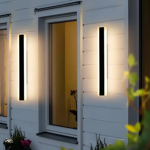 Mikeru 60cm Outdoor Long Wall Light, 2pack 3 Colours 3000k Warm White/4500k Neutral/6000k Cold White LED Outdoor Wall Light, IP65 Rainproof Modern Acrylic Wall Sconce for Patio, Garage, Porch