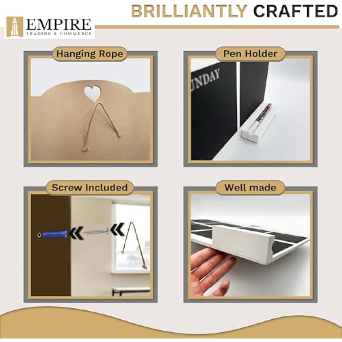 Empire Weekly Planner and Menu Board for Kitchen, Work Planner Blackboard, Wall Mounted Daily Planner with a Pen, to Do List, Dry Erase Meal Planner with White Cloth for Office & Home (Large, White)